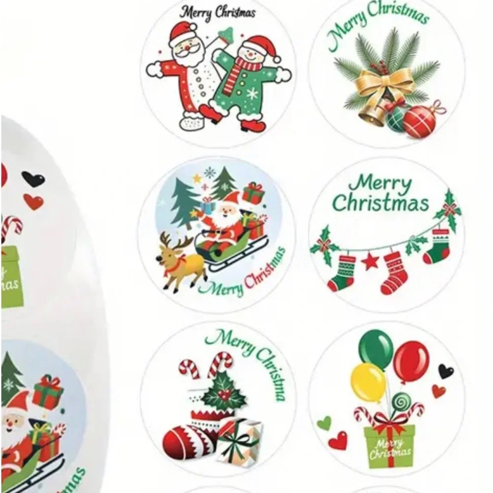 50 pcs 1” Merry Christmas Decorative Self-Adhesive Stickers